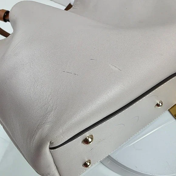 Dooney Bourke Small Barlow Flynn Tote Bag Leather Gray White Tan - Picture 13 of 15